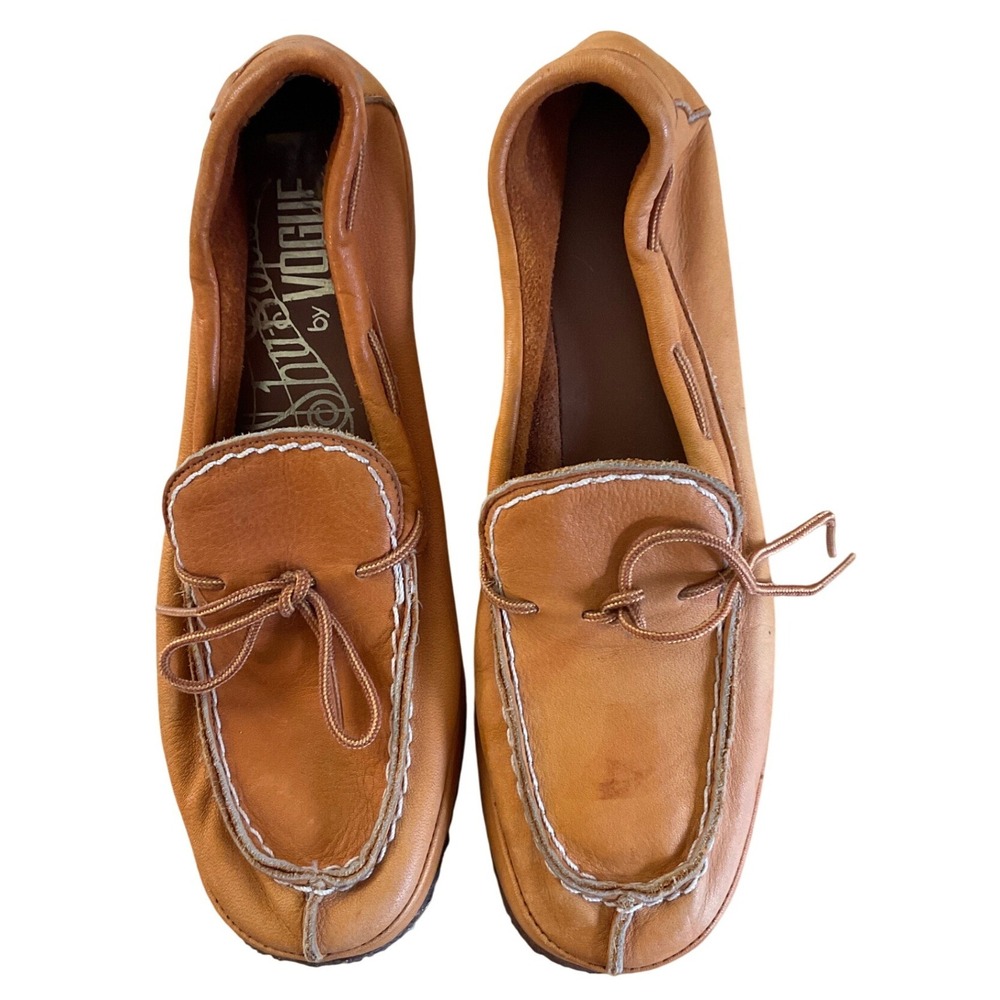 Vintage Folk Shu-Bops by Vogue Leather Moccasin Loafers Boho Cabin Earthy 7M